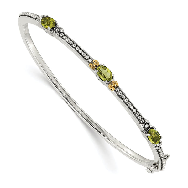 Sterling Silver Peridot Bangle with 14K Gold Accents