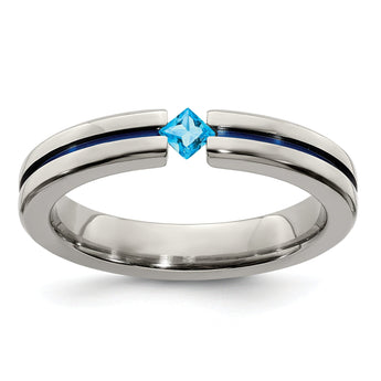 Edward Mirell Titanium Wedding Band with Sky Blue Topaz Accent