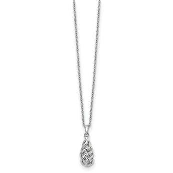 Sterling Silver Diamond Spiral Necklace with Rhodium Finish, Gift Ready