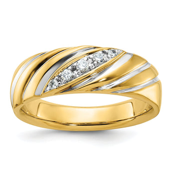 14k with White Rhodium Men's Polished and Grooved 1/6 Carat AA Quality Diamond Ring