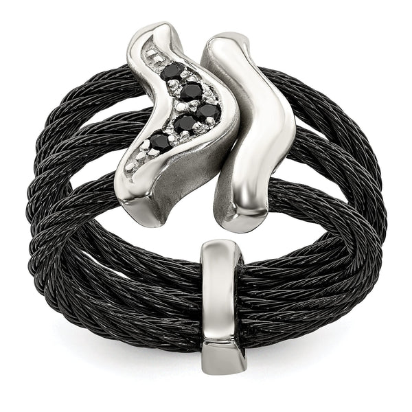Edward Mirell Black Ti With Sterling Silver Black Spinel Cable Flexible Ring
