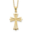 Sterling Silver Gold-Plated Diamond Emerald Cross Necklace 18 Inch