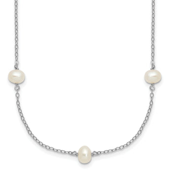 Sterling Silver Rhodium-plated 4-5mm White Near Round Freshwater Cultured Pearl 9-station 16 inch Necklace