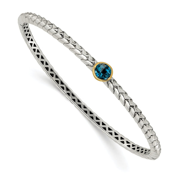 Sterling Silver 14K Gold London Blue Topaz Bangle Elegant Design