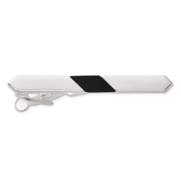 Men's Stripe Onyx Tie Bar in Sterling Silver