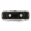 White Sapphire Grooved Wedding Band in Titanium, 9mm