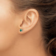 Sterling Silver 4mm Princess Cut Created Emerald Stud Earrings Polished & Rhodium-Plated