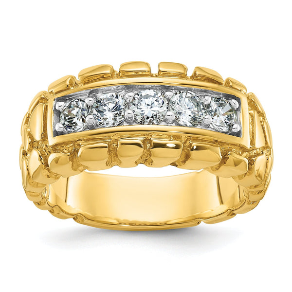 14k Mens 1 carat Diamond 5-Stone Nugget Complete Ring
