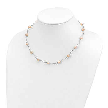 Sterling Silver Rhodium-plated 6-7mm Pink Near-Round Freshwater Cultured Pearl 18-Station 18 inch Necklace