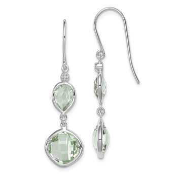 Sterling Silver 925 Drop Earrings with Diamonds & Green Quartz