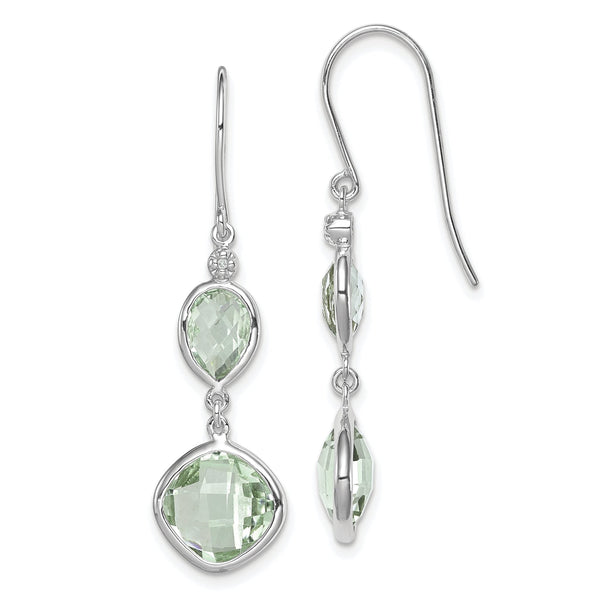 Sterling Silver 925 Drop Earrings with Diamonds & Green Quartz