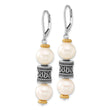 Sterling Silver 14K Gold Pearl Dangle Earrings with Antiqued Finish