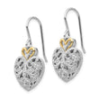 Sterling Silver Vintage Heart Earrings with 14K Gold Accent