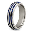 Titanium Sapphire Grooved Wedding Band with Blue Anodized Accents