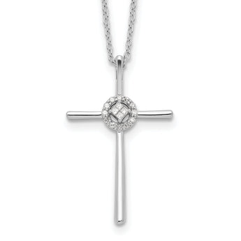 Sterling Silver Diamond Eternal Life Cross Necklace with Rhodium Polish