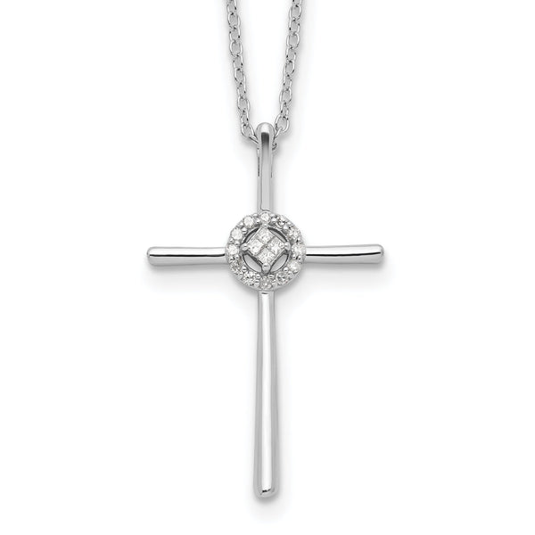 Sterling Silver Diamond Eternal Life Cross Necklace with Rhodium Polish