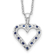 Sterling Silver Platinum-Plated Heart Necklace with Diamond & Sapphire