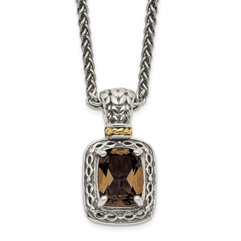Checkerboard Smoky Quartz Necklace in Sterling Silver, 9x7mm, 18 Inch