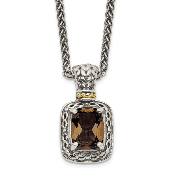 Checkerboard Smoky Quartz Necklace in Sterling Silver, 9x7mm, 18 Inch