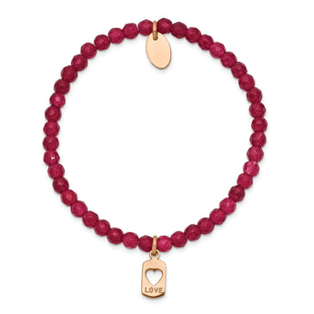 Chisel Love Red Jade Beaded Bracelet in Rose-Tone Stainless Steel, 6.2 Inch