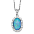 Sterling Silver Blue Opal and CZ Necklace with Rhodium Finish
