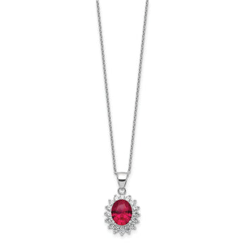 Cheryl 925 Sterling Silver Rhodium-Plated Ruby CZ Halo Necklace 18.25 Elegant Gift-Ready Jewelry