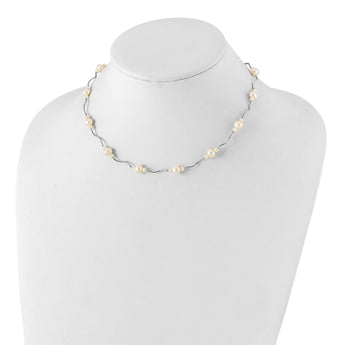 Sterling Silver Rhodium-plated 3-7mm White Near-Round Freshwater Cultured Pearl 13-Station 16 inch with 2.5 inch Extension Necklace