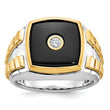 14k Two-tone Mens Cushion Onyx and 1/10 carat Diamond Complete Ring