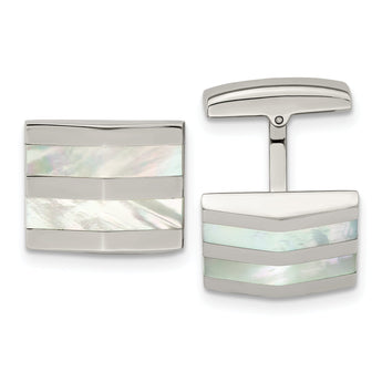 Stainless Steel Mother of Pearl Square Cuff Links