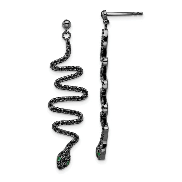 Sterling Silver 170 Stone Spinel Snake Dangle Earrings