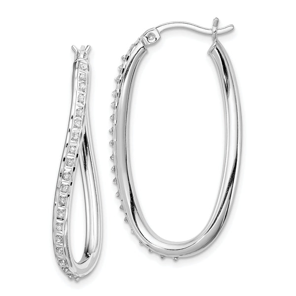Sterling Silver Diamond Twist Hoop Earrings with Platinum-Plated Finish