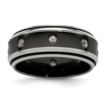 Edward Mirell Titanium Wedding Band with White Sapphire Bezel