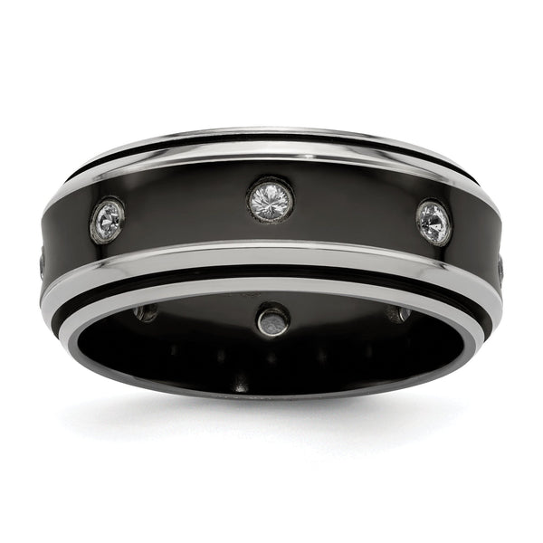 Edward Mirell Titanium Wedding Band with White Sapphire Bezel