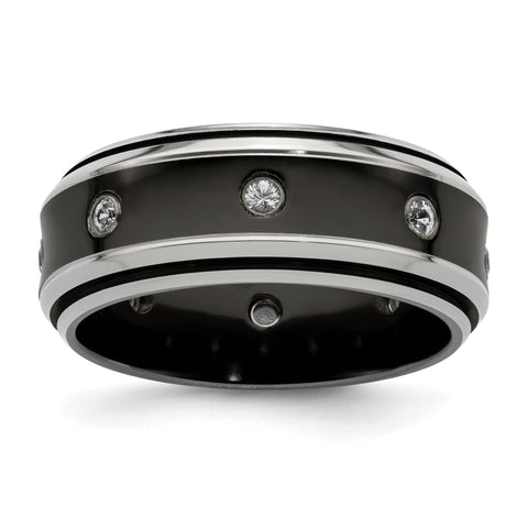 Edward Mirell Titanium Wedding Band with White Sapphire Bezel