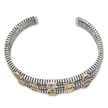 Sterling Silver Gold-Plated Blue Topaz Women's Cuff Bracelet by Shey Couture