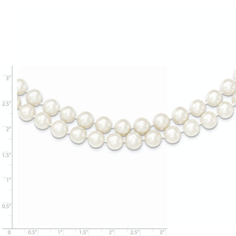 Sterling Silver Rhodium-plated 7.5-8.5mm White Semi-Round Freshwater Cultured Pearl 2-Strand 17 inch Necklace