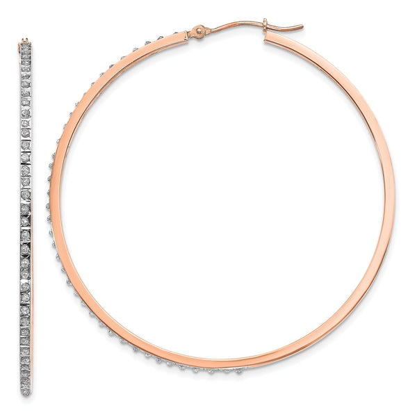 14K Rose Gold Diamond Accent Round Hoop Earrings Polished Elegant Design by