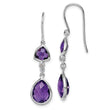 925 Sterling Silver Rhodium Plated Amethyst & Diamond Dangle Earrings Elegant Birthstone Style