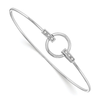 White Ice Sterling Silver Diamond Bangle with Rhodium Polish Gift Ready