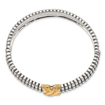 Sterling Silver 14K Gold Diamond Accent Hinged Bangle