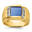 14k Mens Barrel Lab Created Sapphire and 1/20 carat Diamond Complete Ring