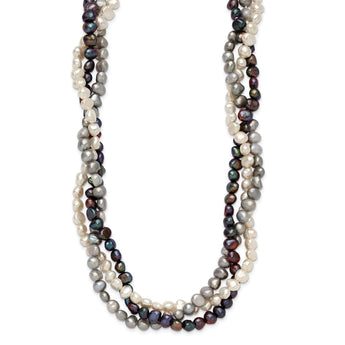 Sterling Silver RH 6-7mm White/Black/Silver FWC Pearl With 2in ext. Necklace