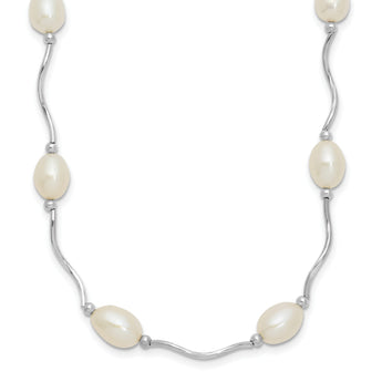 Sterling Silver Rhodium-plated 6-7mm White Rice Freshwater Cultured Pearl 16-Station 18 inch Necklace