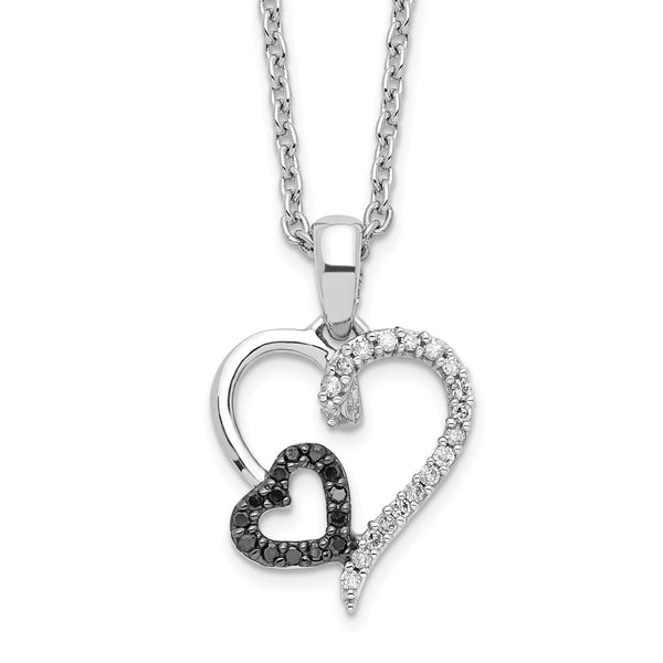 Sterling Silver Diamond Double Heart Necklace Gift Ready