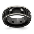 White Sapphire Grooved Wedding Band in Titanium, 9mm