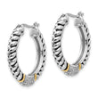 Sterling Silver & 14K Gold Diamond Hoop Earrings Antiqued Elegance