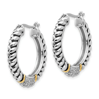 Sterling Silver & 14K Gold Diamond Hoop Earrings Antiqued Elegance
