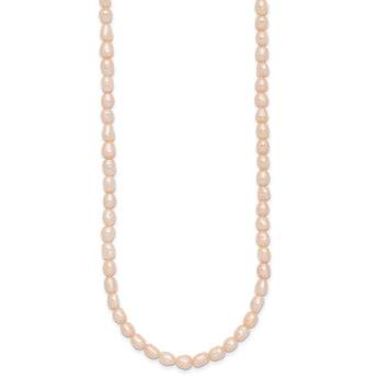 Sterling Silver Rhodium-plate 4-5mm Pink Rice Freshwater Cultured Pearl Children's 13 inch Necklace