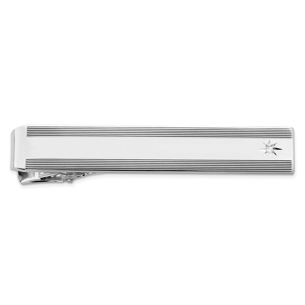 Kelly Waters Rhodium-plated .01 Ct. Diamond Engraveable Tie Bar