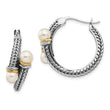 Sterling Silver Pearl Hoop Earrings with 14K Gold Accent